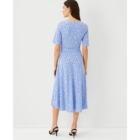 NEW Size 6 Womens Ann Taylor Knit V-Neck Dotted Wrap Dress in Windswept Blue - Picture 2 of 5